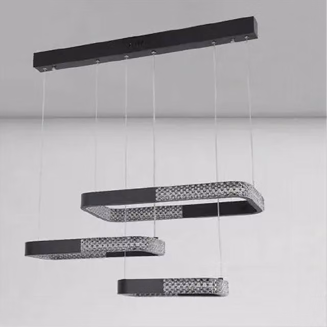Trade Shop - Lampadario A Sospensione Led 68 W 3 Rettangoli Cristallo Telecomando Nero 32101 -
