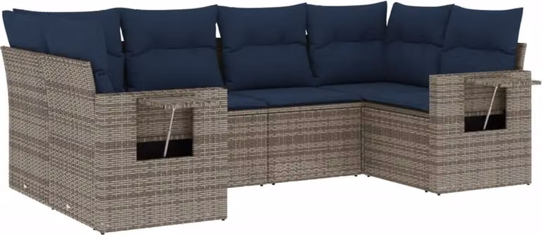 Set Divani da Giardino 6 pz con Cuscini Grigio in Polyrattan