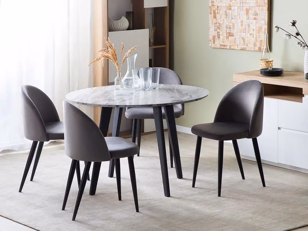 Tavolo da pranzo rotondo BELIANI con effetto marmo in MDF e gambe in metallo, L: 110 cm, H: 75 cm – 2