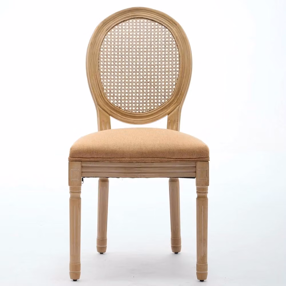 Set di 2 sedie da pranzo stile Minimal in rattan e legno massello con rivestimento in lino, colore beige – 2