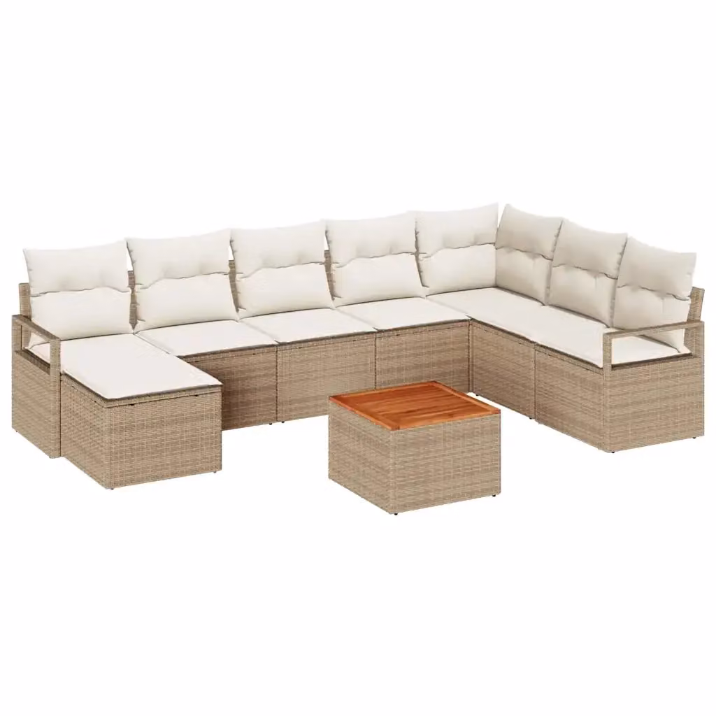 Set Divano da Giardino vidaXL 9 Pezzi in Polyrattan Beige con Cuscini e Tavolino – 2