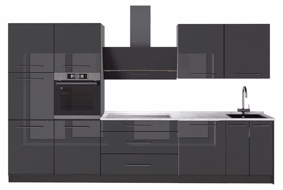 Cucina componibile Vicco Fame-Line Antracite lucido/Antracite 340 cm, PL Marmo, Model 64554