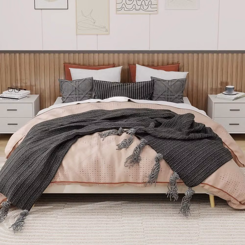 Letto Matrimoniale Minimal in Velluto Beige L/P: 160 x 200 cm – 2