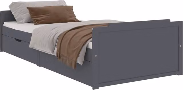 Letto da camera | Giroletto Cassetti Grigio Scuro Legno Massello di Pino 90x200cm