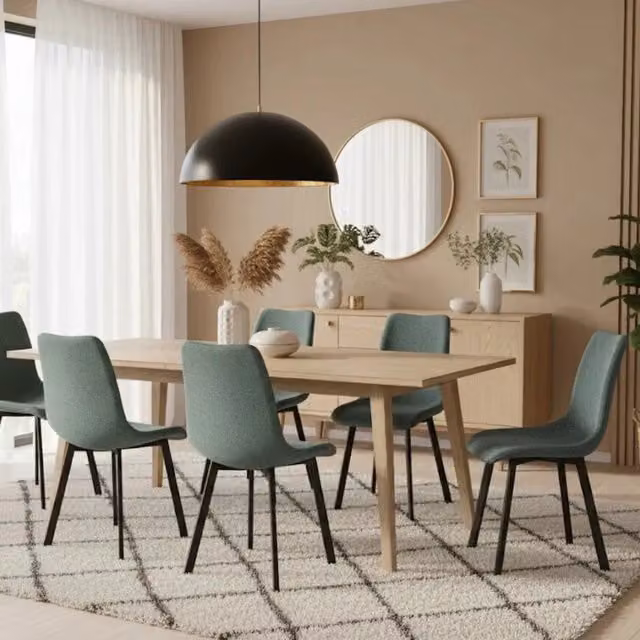 Set di 4 sedie da pranzo imbottite in tessuto acquamarina Grace con struttura in metallo facili da pulire | Duzzle
