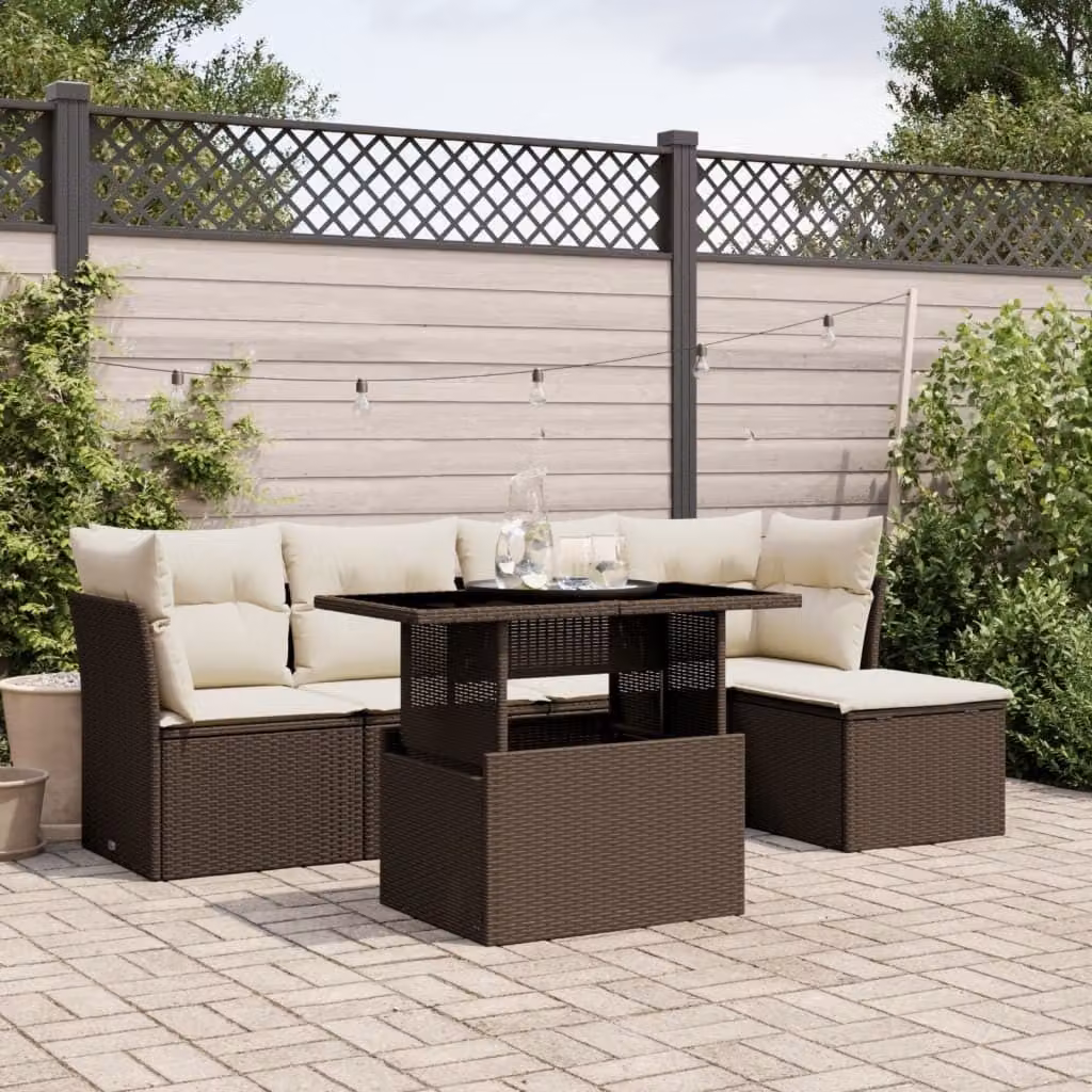 Maison Exclusive - Set Divano da Giardino 6 pz con Cuscini Marrone in Polyrattan