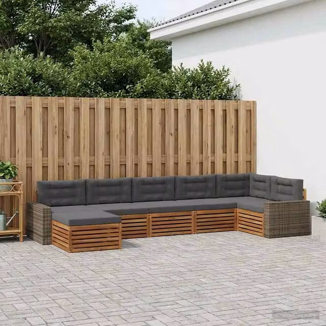 Set di divani da esterno a L vidaXL in legno di acacia con 7 pezzi, colore beige e antracite