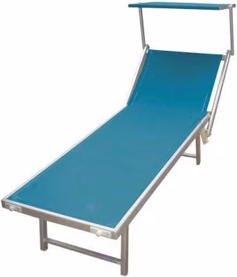 Set da 2 lettini da mare PREDA in alluminio con parasole e tessuto textilene, colore blu e turchese