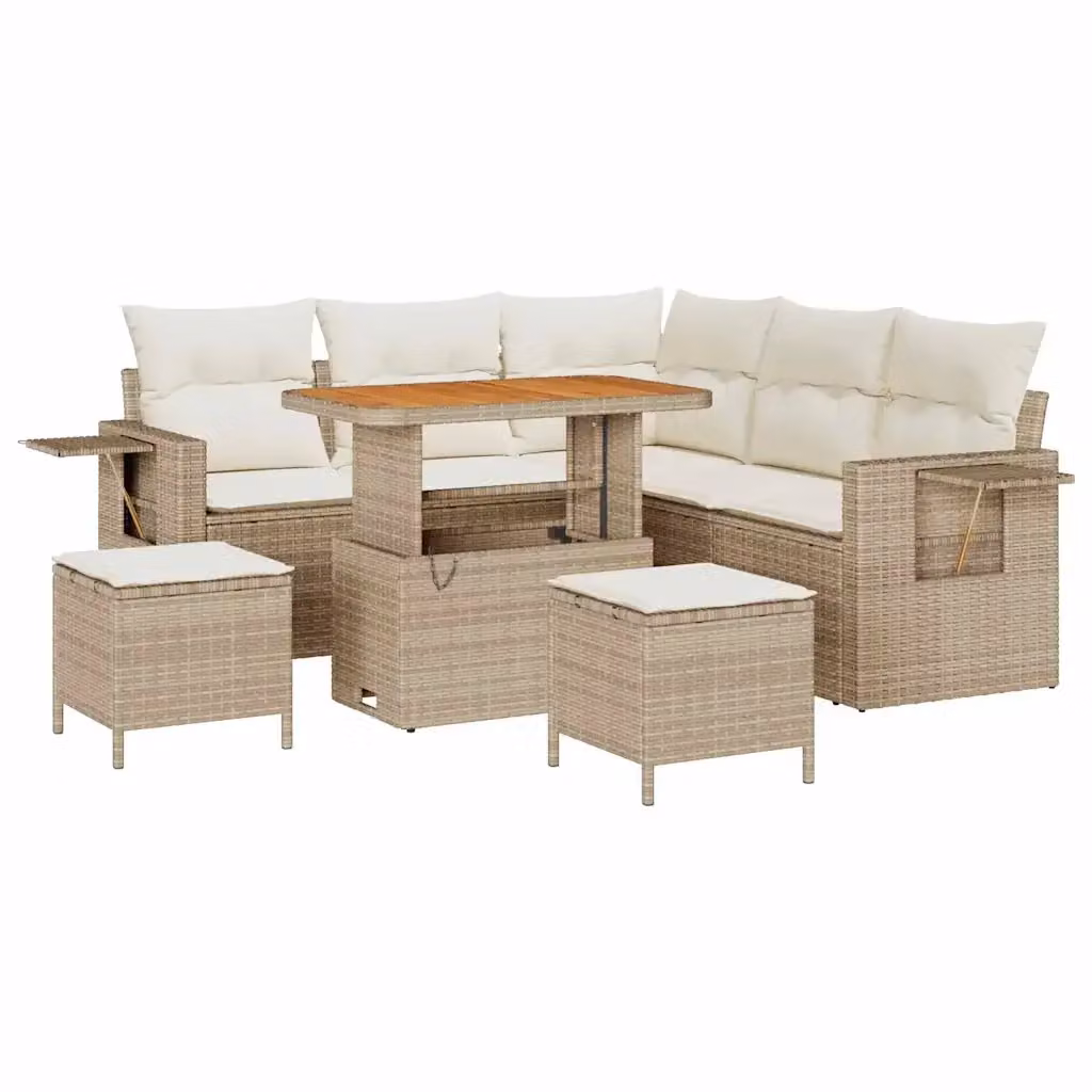 Set Divano da Giardino vidaXL 8 Pezzi in Polyrattan Beige con Cuscini e Tavolino – 2