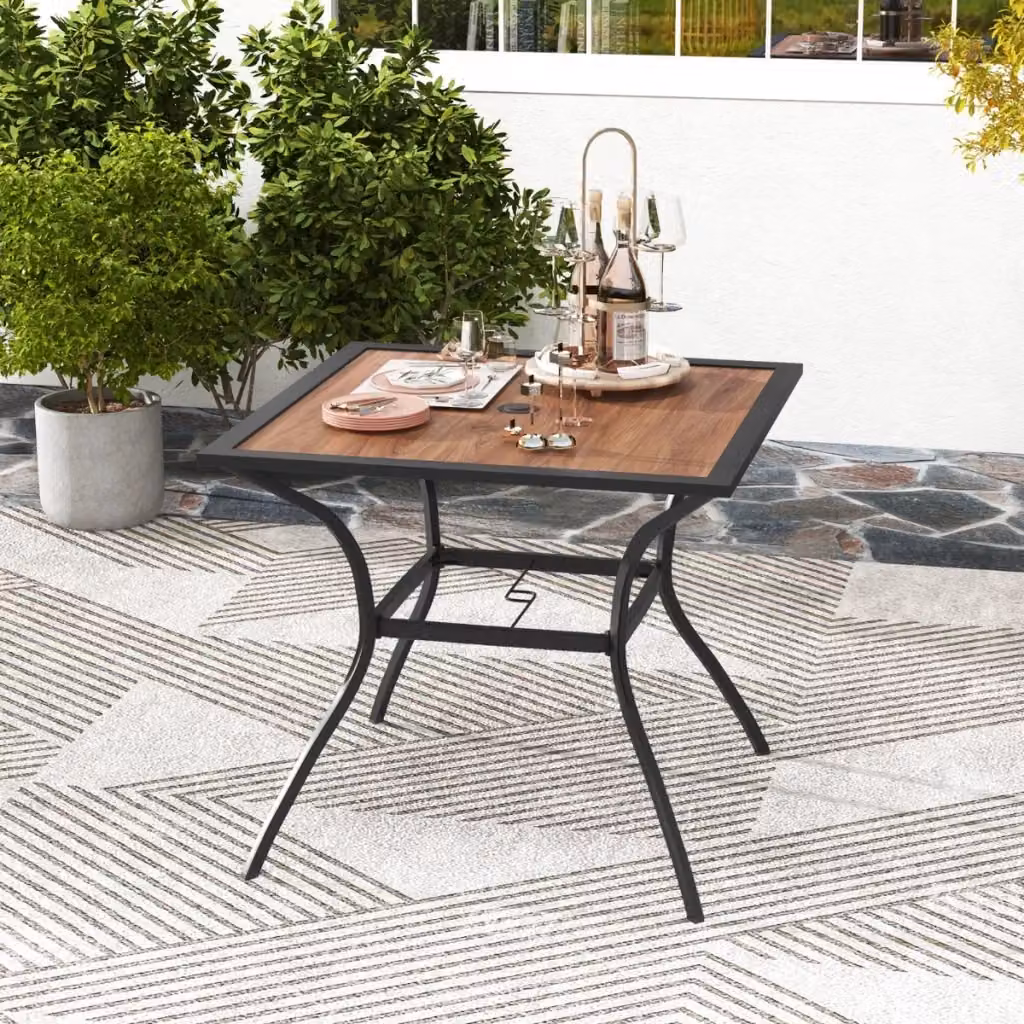 Tavolo da pranzo da esterno quadrato per 4 persone con foro per ombrellone, resistente alle intemperie, L: 85 cm, P: 85 cm, H: 74 cm – 2