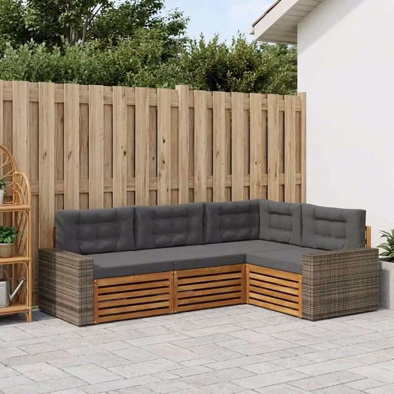 Set di divani da esterno vidaXL 4 pezzi a forma di L in legno di acacia con cuscini beige e antracite