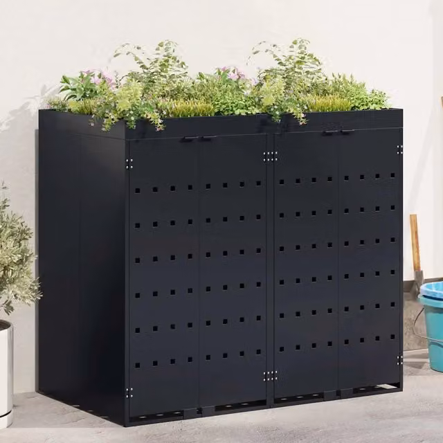 vidaXL Contenitore per Rifiuti per 2 Bidoni in Acciaio Nero L: 136 cm, P: 77,5 cm, H: 121,5 cm