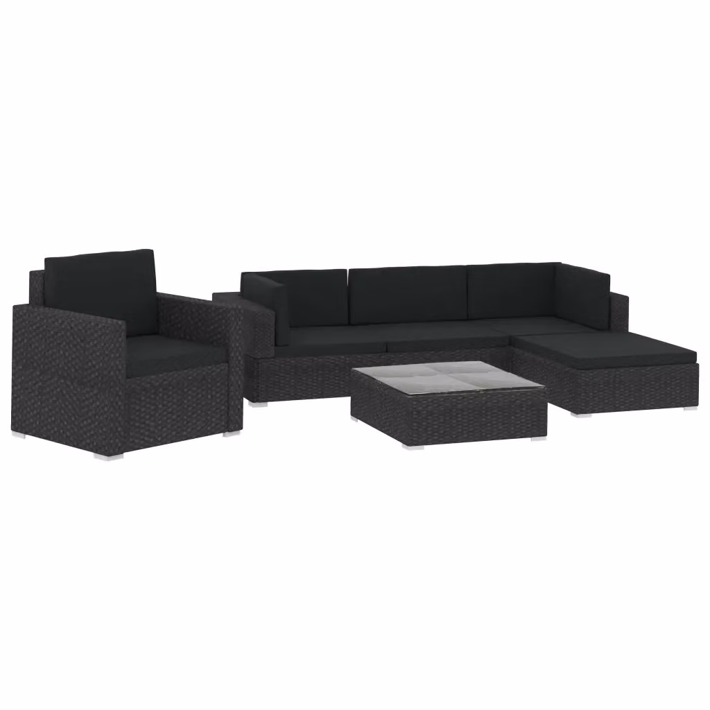 Set da giardino moderno vidaXL composto da 6 pezzi con cuscini in polyrattan e struttura in metallo nero – 2
