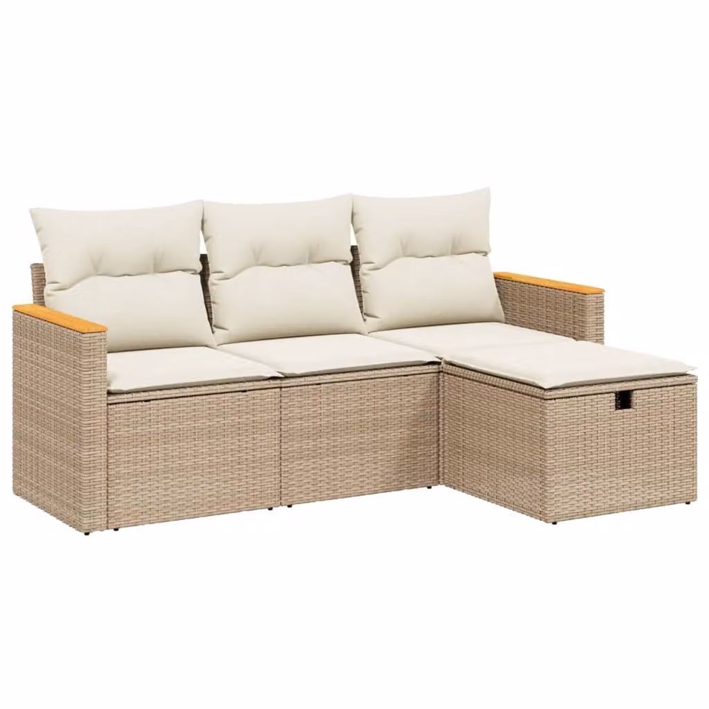 Set Divano da Giardino 4 pz con Cuscini Beige in Polyrattan