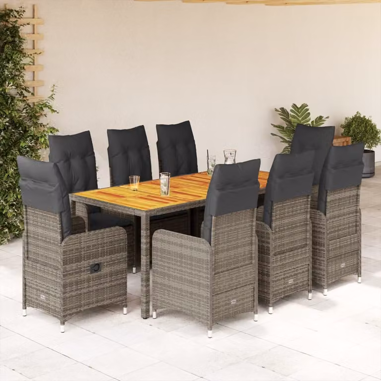 Maison Exclusive - Set da giardino bistrot 9 pezzi con cuscini grigio in polyrattan