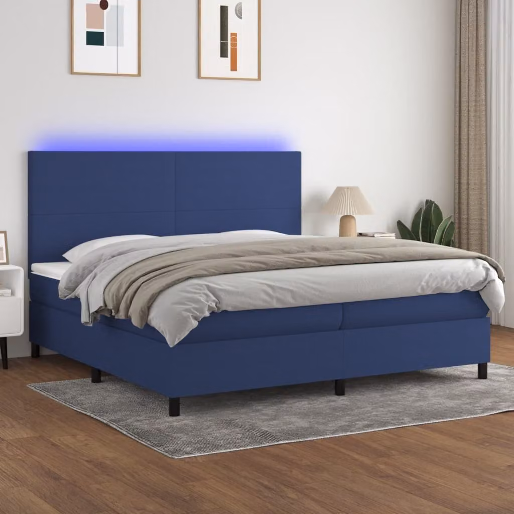 Maison Exclusive - Letto a Molle Materasso e LED Blu 200x200cm in Tessuto