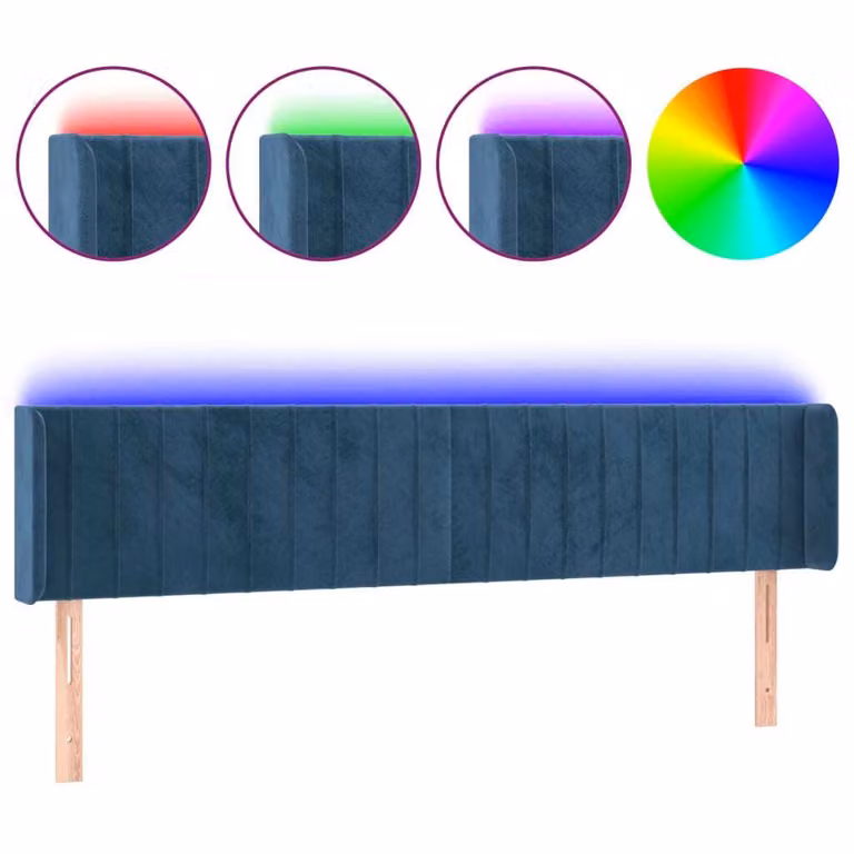Testiera a LED Blu Scuro 183x16x78/88 cm in Velluto