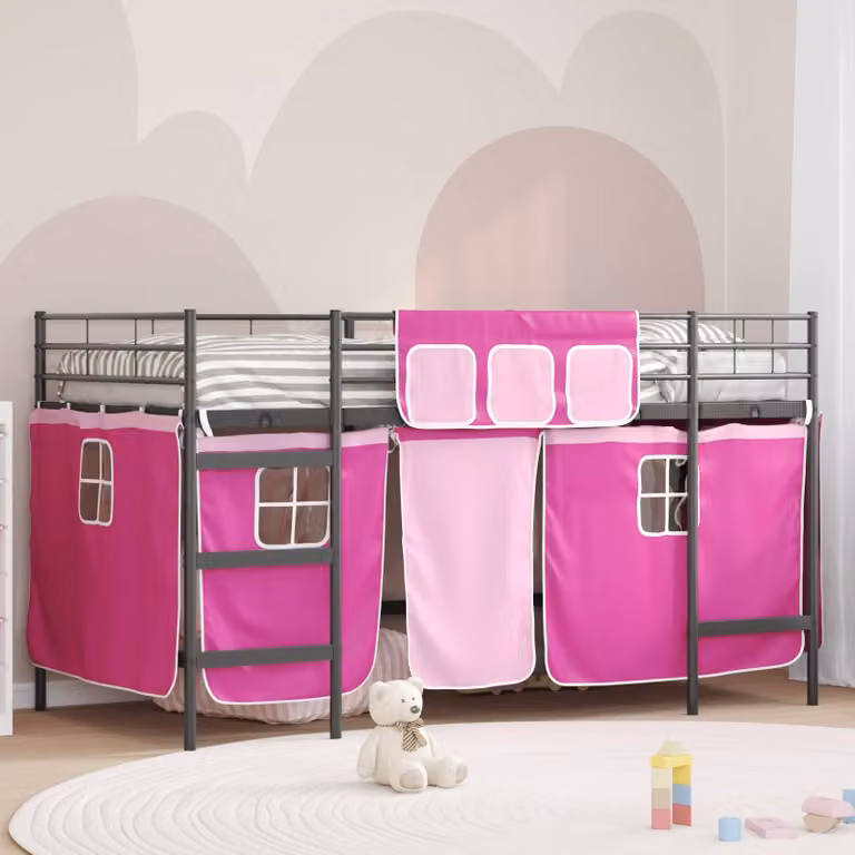 Maison Exclusive - Letto a castello per bambini con tende unisce colori nero e rosa