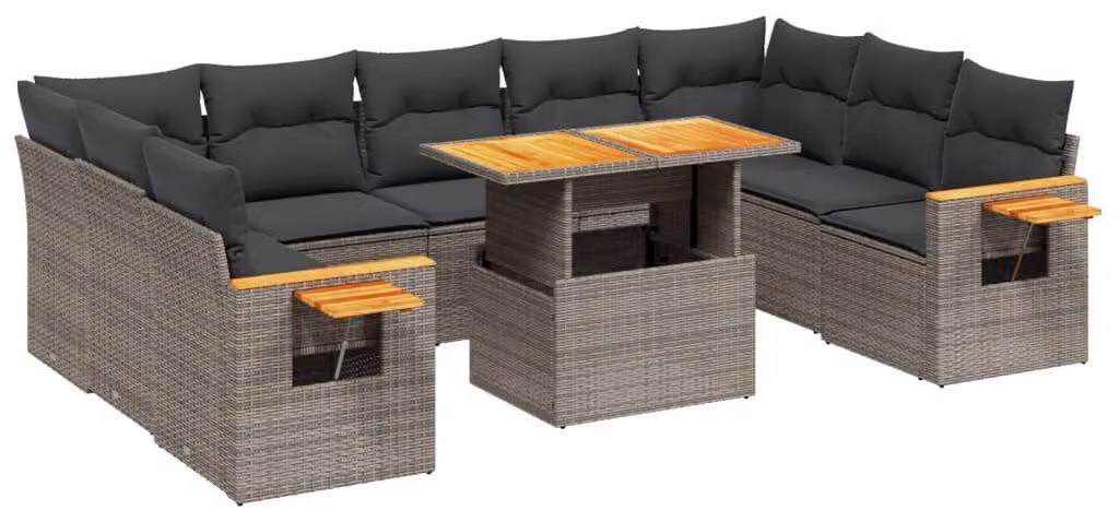 Set da salotto da esterno, 10 pezzi, grigio - rattan sintetico - 10 posti a sedere - con cuscini - mobili da giardino - design modulare