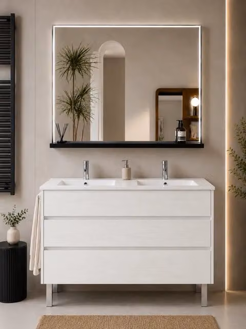 Mobile bagno con lavabo ORIGENBATH IMPERIA senza specchio 120x45 cm doppio lavabo bianco nordico