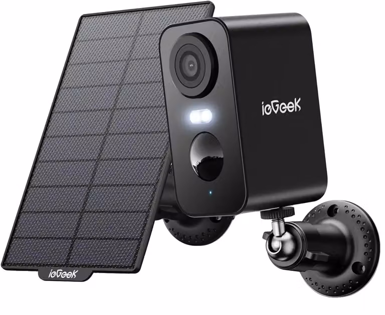 Telecamera di sicurezza wireless, risoluzione 3MP, zoom ottico 4x, visione notturna fino a 10 metri, alimentazione a batteria e solare, rilevamento del movimento tramite intelligenza artificiale