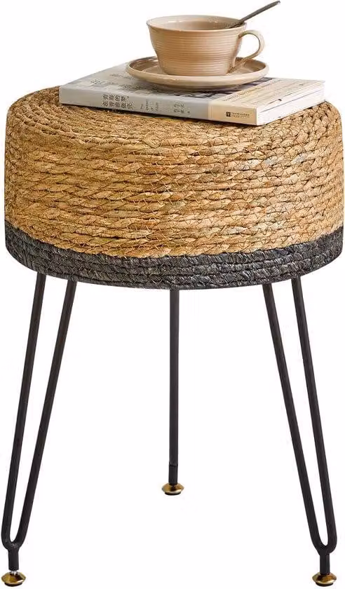 Poggiapiedi in alghe marine, realizzato a mano, stile rustico, 32 x 32 x 45 cm, naturale e nero