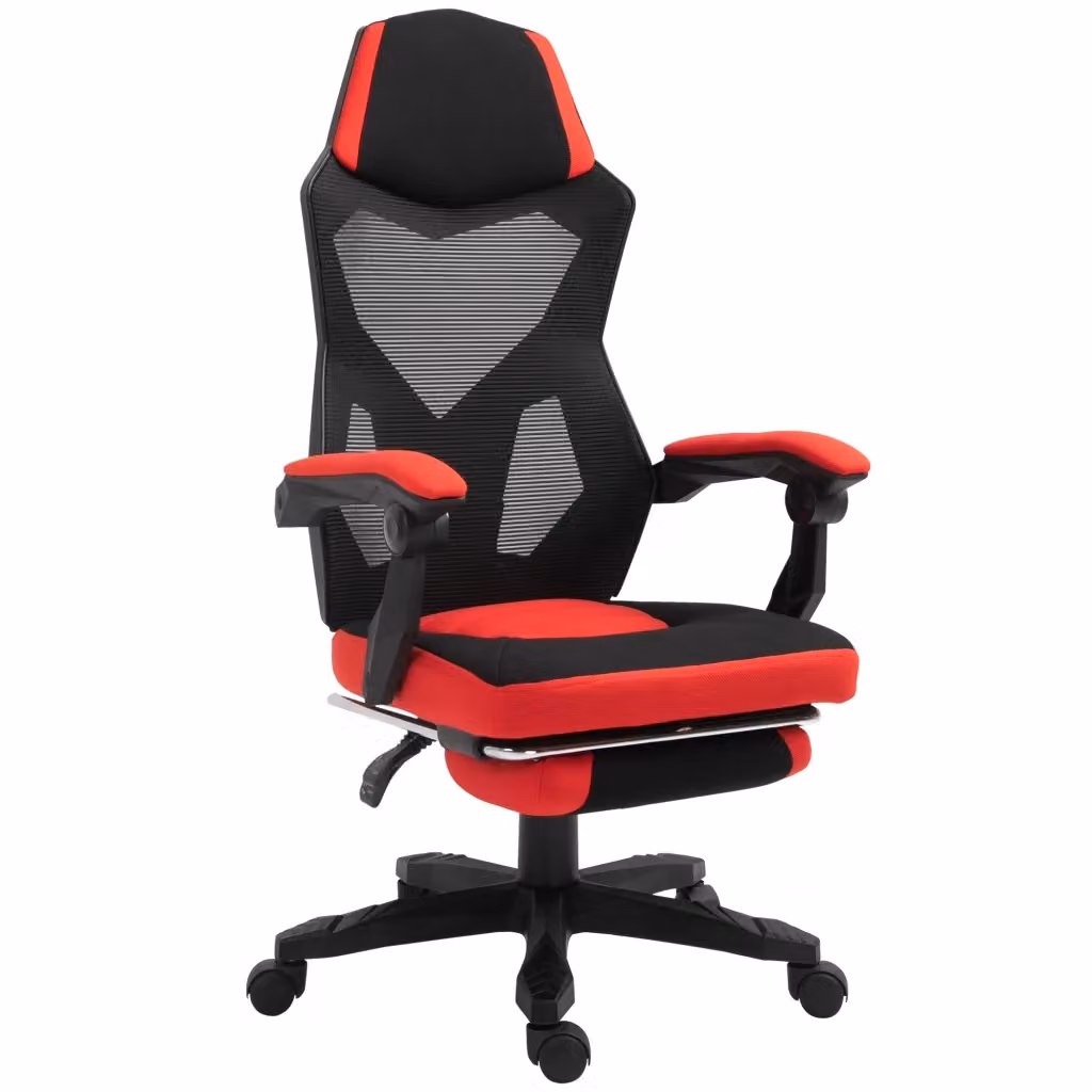 Sedia da Ufficio Ergonomica Xylo con Poggiapiedi e Poggiatesta in Tessuto a Rete Nero e Rosso L: 58 cm, P: 63 cm, H: 112-122 cm – 2