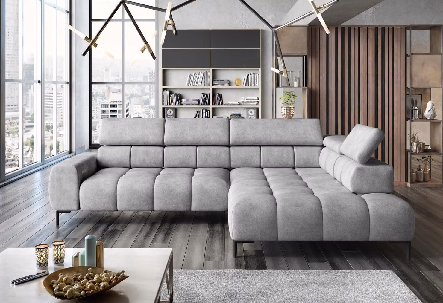 Divano ad angolo Divano a L zona giorno imbottitura design multifunzionale tessuto moderno