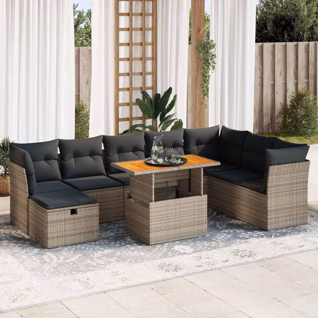 Maison Exclusive - Set da giardino 9 pezzi con cuscini Grigio Polyrattan Acacia