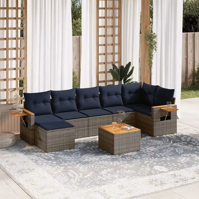 Set Divani da Giardino 8 pz con Cuscini Grigio in Polyrattan 3227041