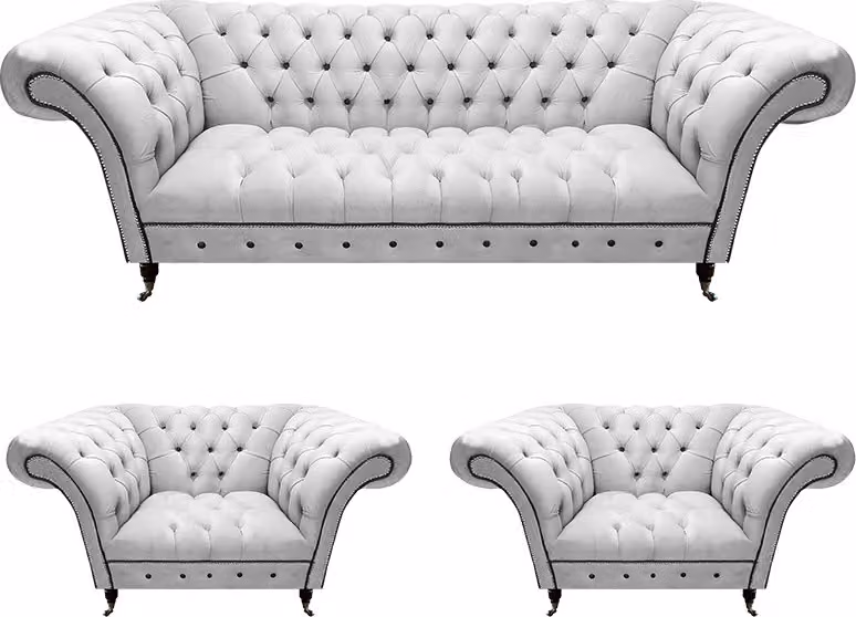 Design Weiß Set Sofagarnitur 3tlg Chesterfield Wohnzimmer Modern Sessel