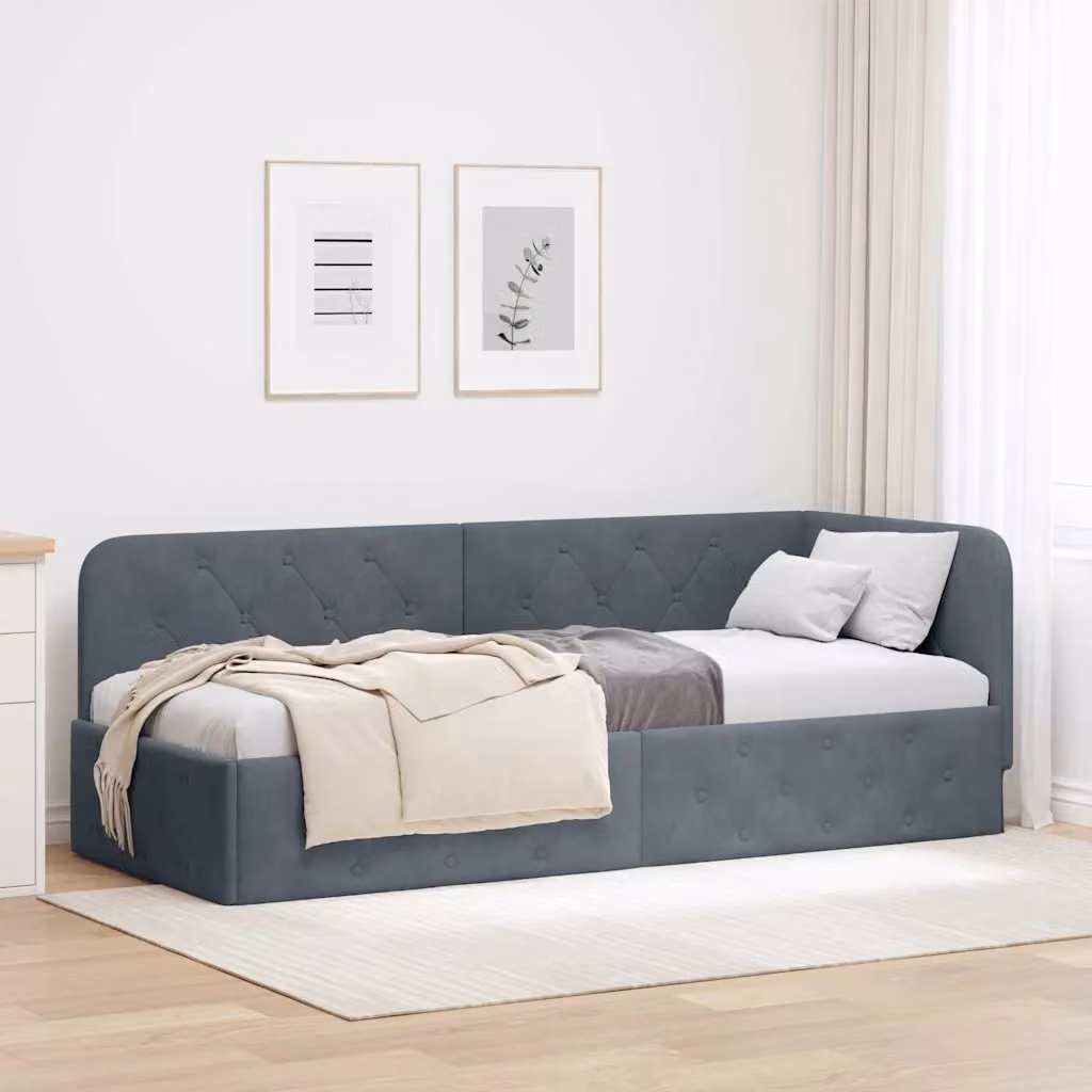 Cornice del letto ad angolo vidaXL in velluto grigio, L 80 x P 200 cm – 1