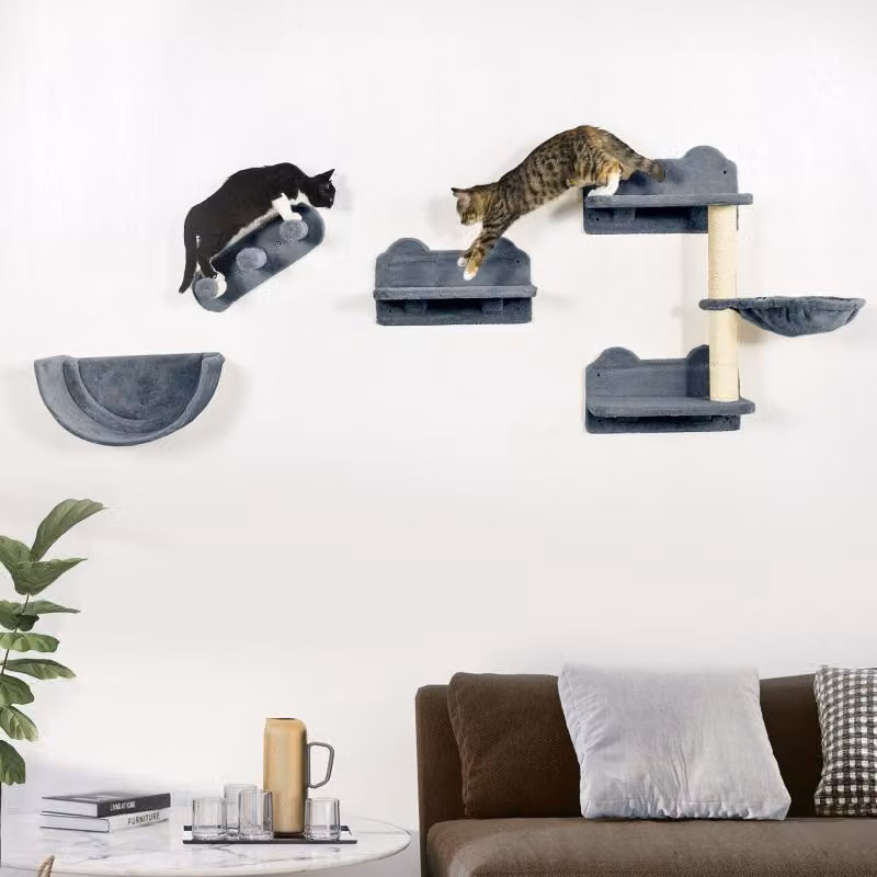 Fortuna Lai Parete da arrampicata per gatti 4 pezzi, tiragraffi da arrampicata con scaletta, amaca, piattaforma di salto, tiragraffi da parete, mobile da parete per gatti, fino a 5 kg