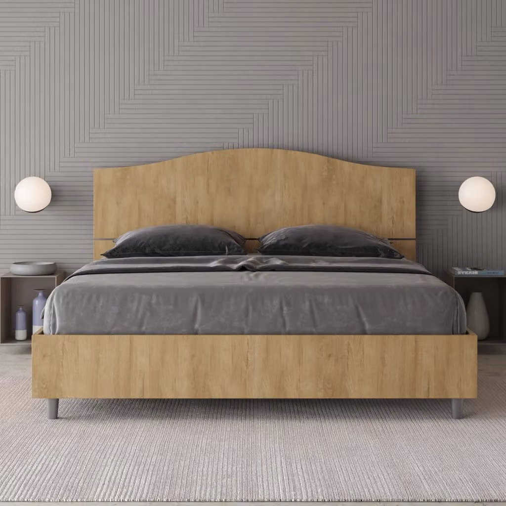Letto Matrimoniale Dores con Contenitore e Rete Alzata, Testata Sagomata, Colore Quercia, L/P/H: 160 x 200 x 114 cm – 2