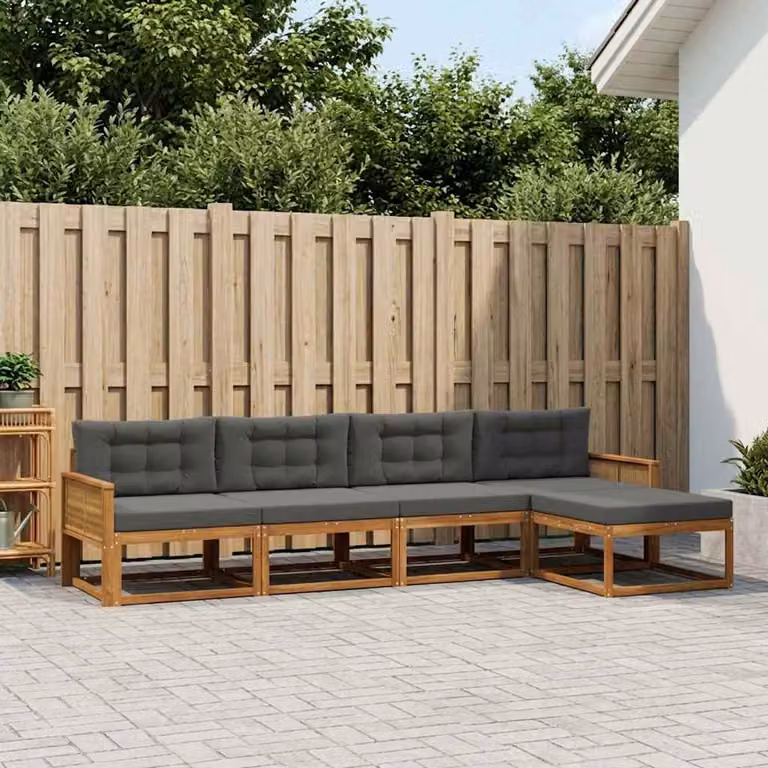 Set di divani da esterno vidaXL 5 pezzi in legno di acacia con cuscini, colore marrone e antracite