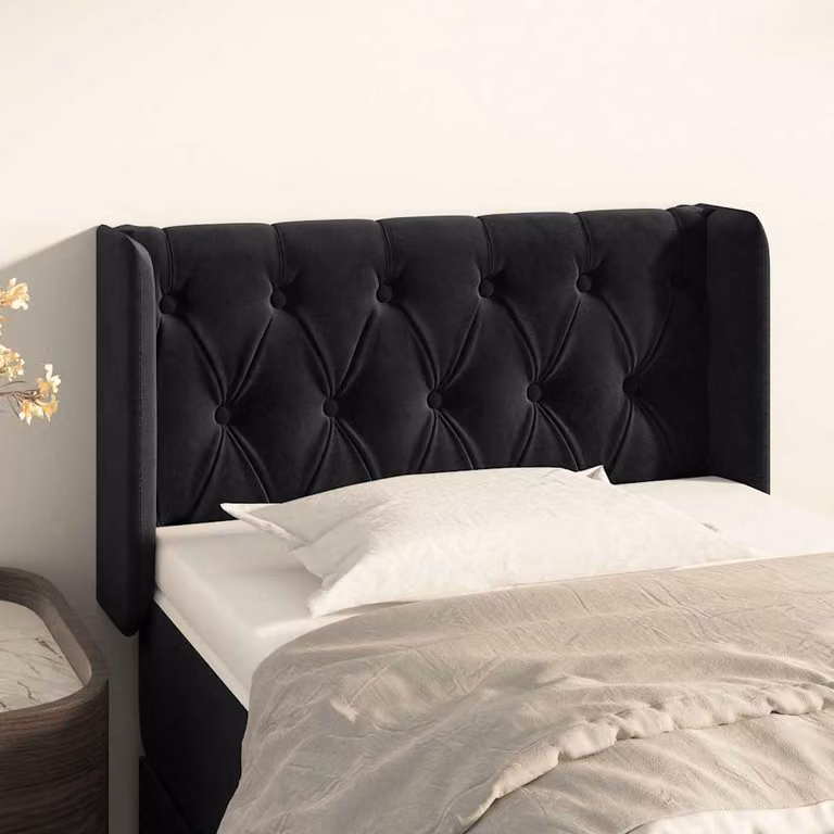 Testiera ad orecchio vidaXL in velluto nero per camera da letto L: 83 cm, P: 16 cm, H: 78-88 cm