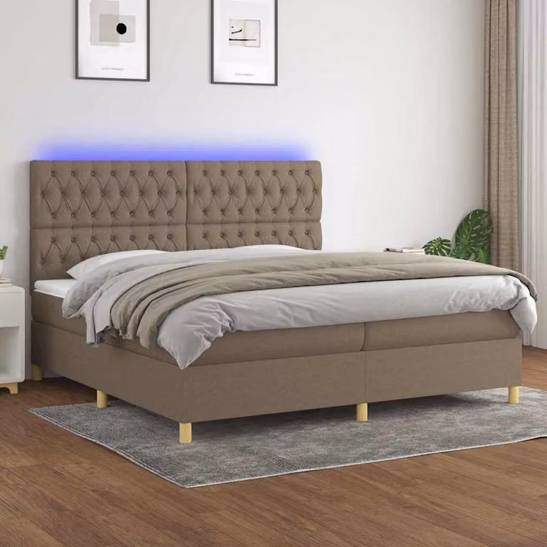 Letto a molle con materasso e illuminazione LED vidaXL in tessuto tortora L/P: 200 x 200 cm