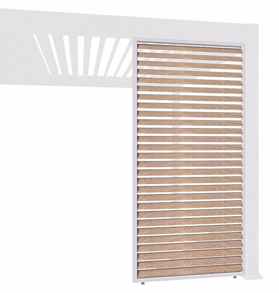 Pannello a lamelle orientabili, orizzontale, effetto legno, per pergole in alluminio, colore bianco
