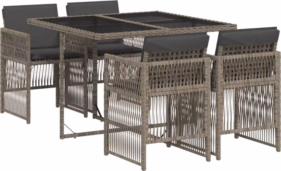 Set da Pranzo da Giardino 5 pz con Cuscini in Polyrattan Grigio