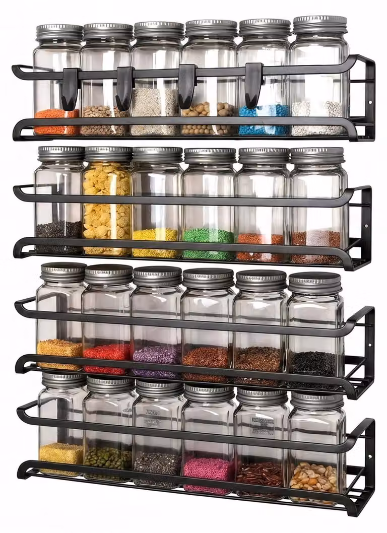 Set di contenitori per spezie - 4 pezzi, organizer da cucina senza necessità di foratura