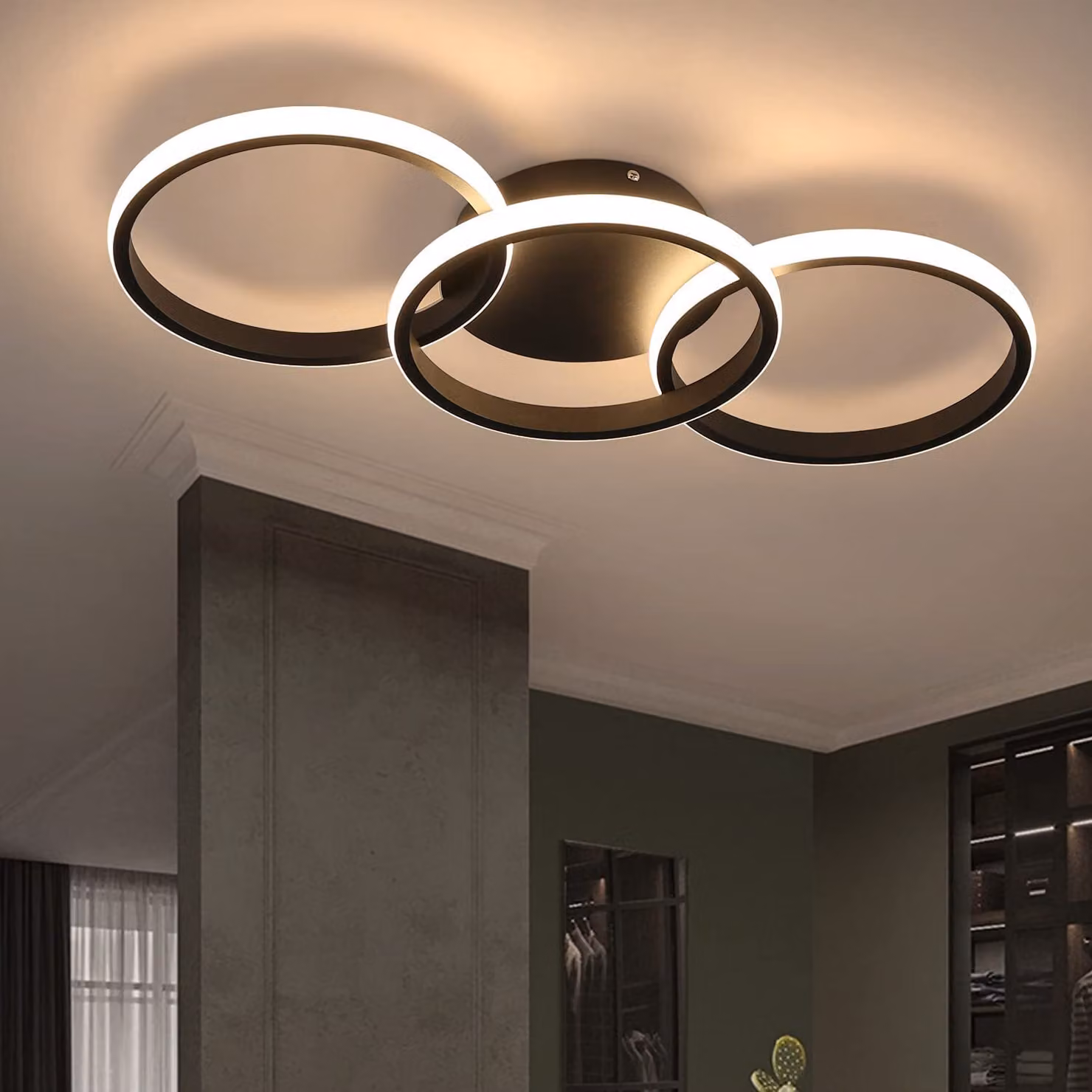 ZMH lampada da soffitto nero LED soffitto soggiorno - lampada da soffitto corridoio design moderno con 3 anelli in metallo 3000K bianco caldo lampada da cucina 36W