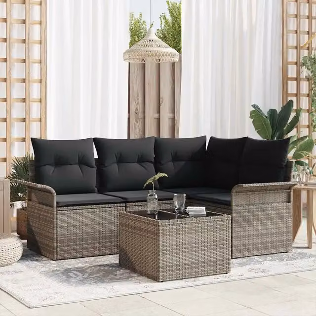 Set Divano da Giardino 5 pz Grigio polyrattan 3354018