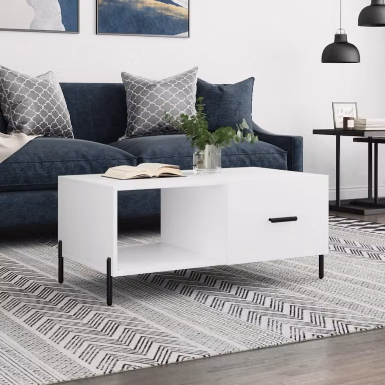 vidaXL Tavolino da Salotto Moderno Bianco L: 90 cm, P: 50 cm, H: 40 cm in Legno e Metallo