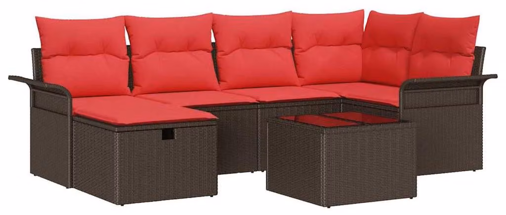 Set Divano da Giardino con cuscino 7 pcs Poly Rattan