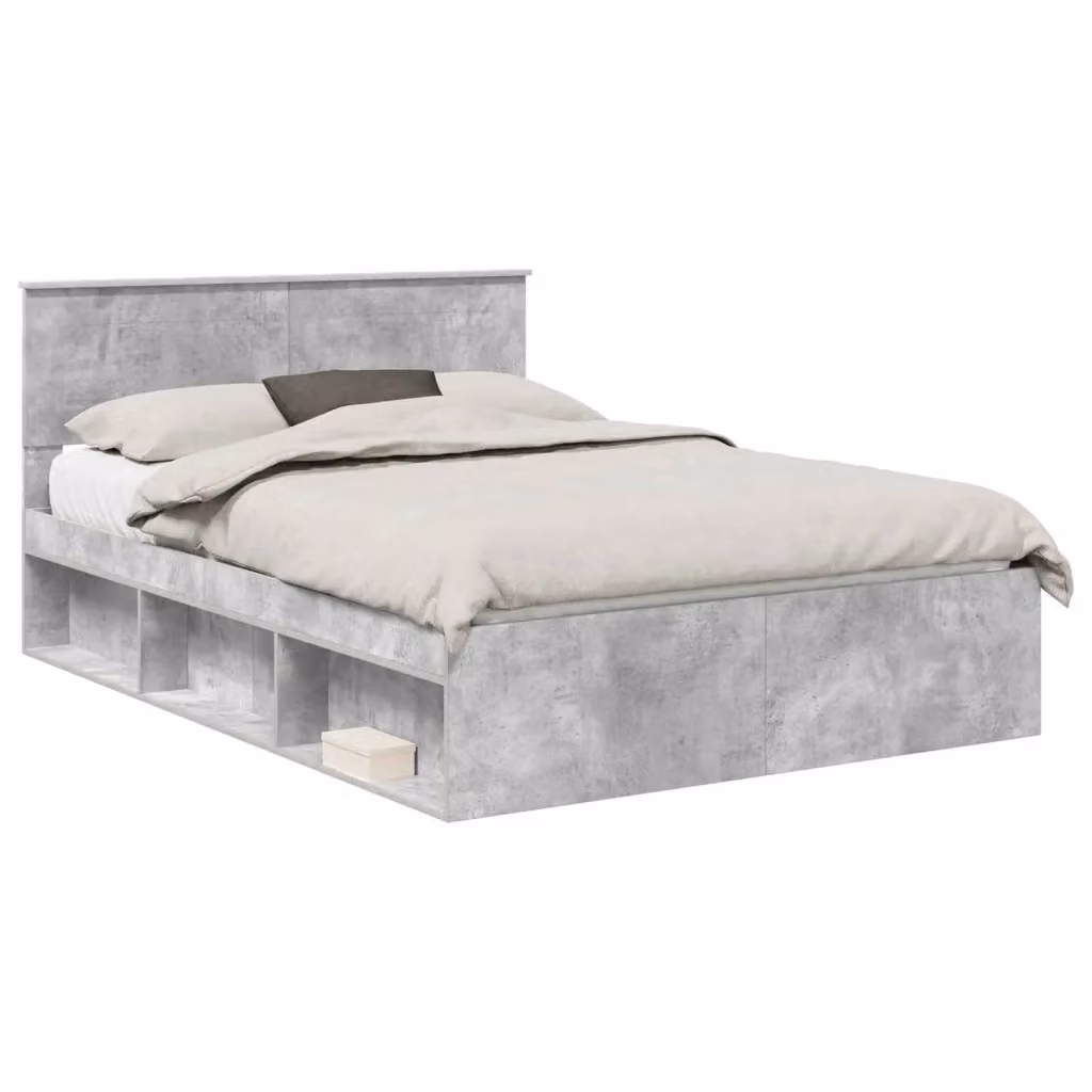 vidaXL Struttura del letto moderna con testiera e scomparti laterali in legno grigio L: 160 cm, P: 200 cm, H: 163 cm – 2