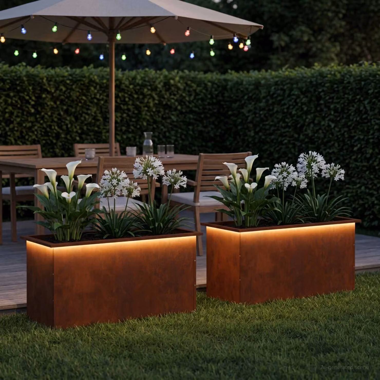 vidaXL Fioriera da giardino con LED 2 pz Ruggine 50 x 100 x 48 cm