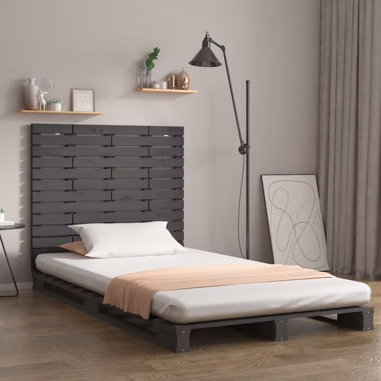 Testiera da parete vidaXL in legno massello di pino, colore grigio, L: 141 cm, P: 3 cm, H: 91,5 cm