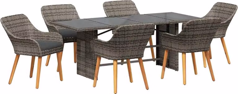 Set da Pranzo per Giardino con cuscino 7 pcs Grigio polyrattan