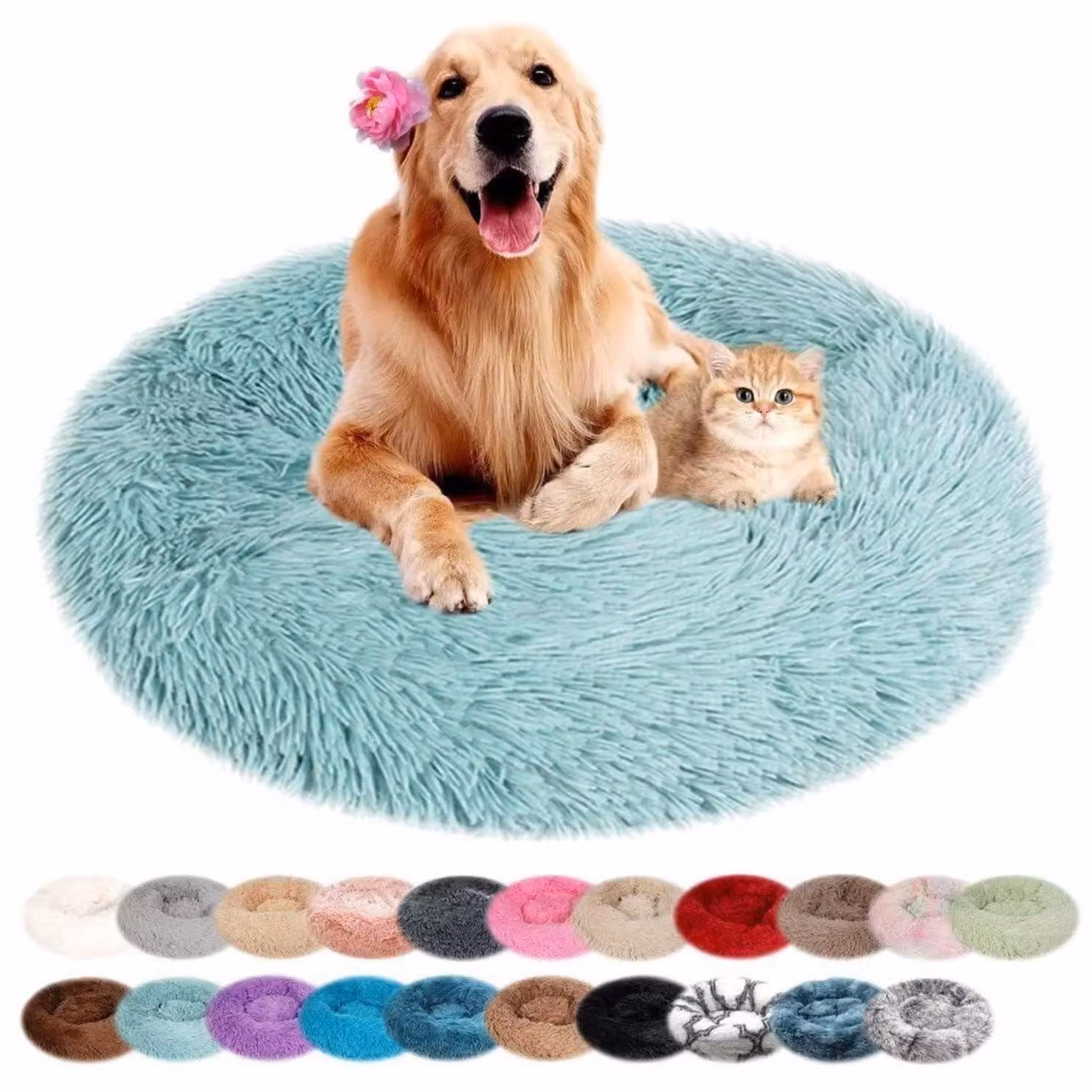Cuccia per cani, rotonda, in peluche, lavabile, verde, 50 cm