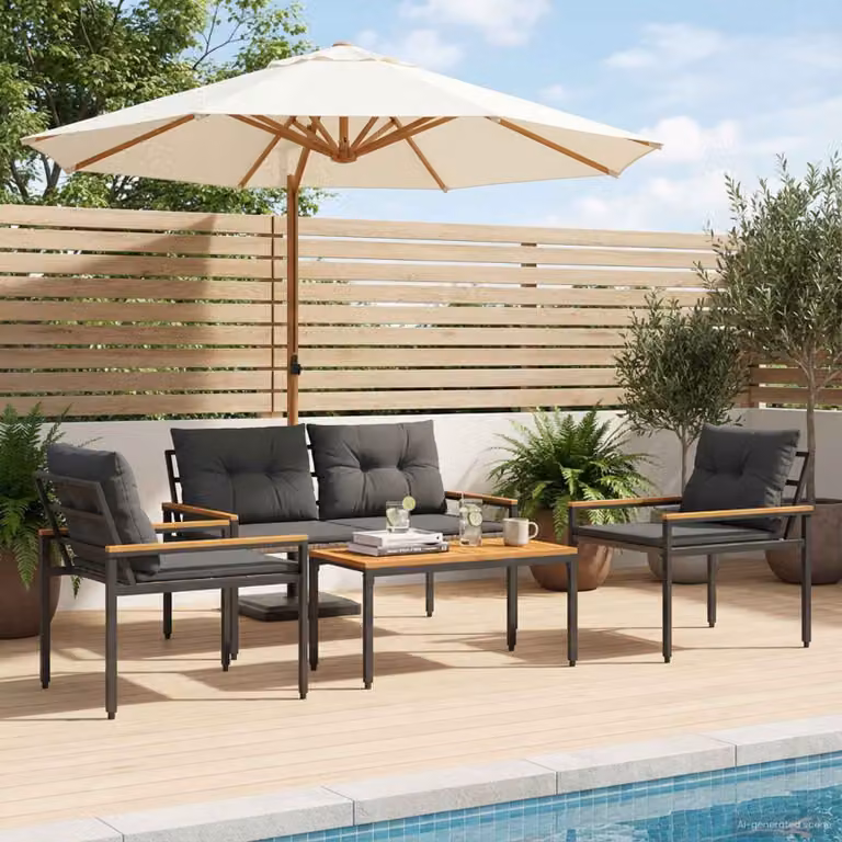 Set Mobili da Esterno 4 Posti vidaXL in Polyrattan e Legno di Acacia Grigio Scuro e Marrone